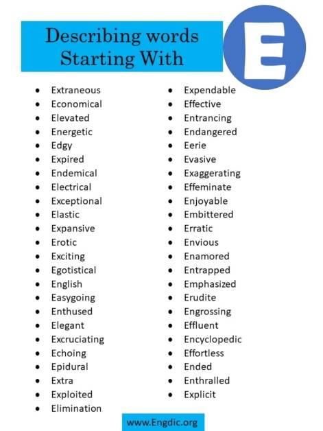 Describing Words That Start With E - EngDic