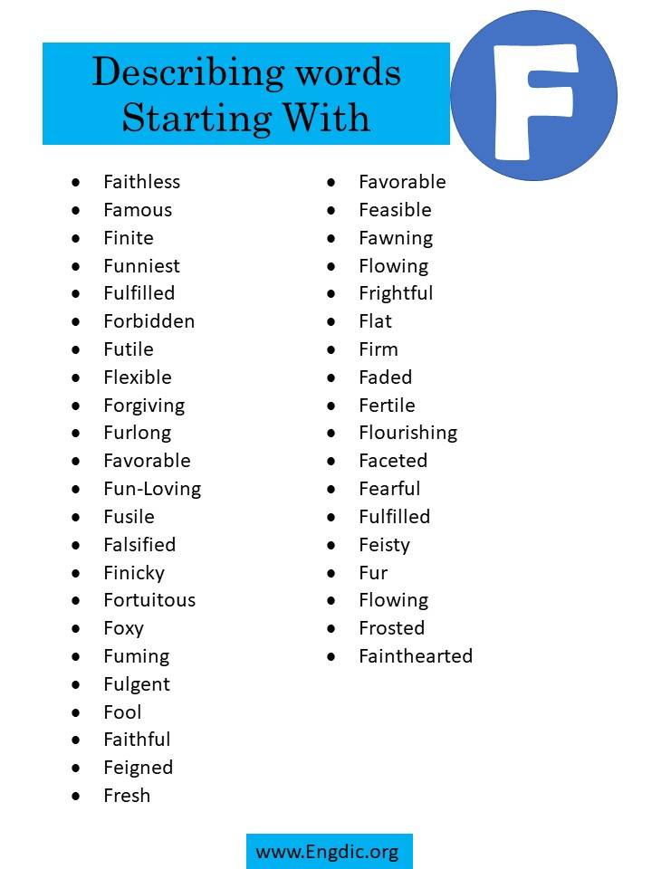 describing words starting with f 3