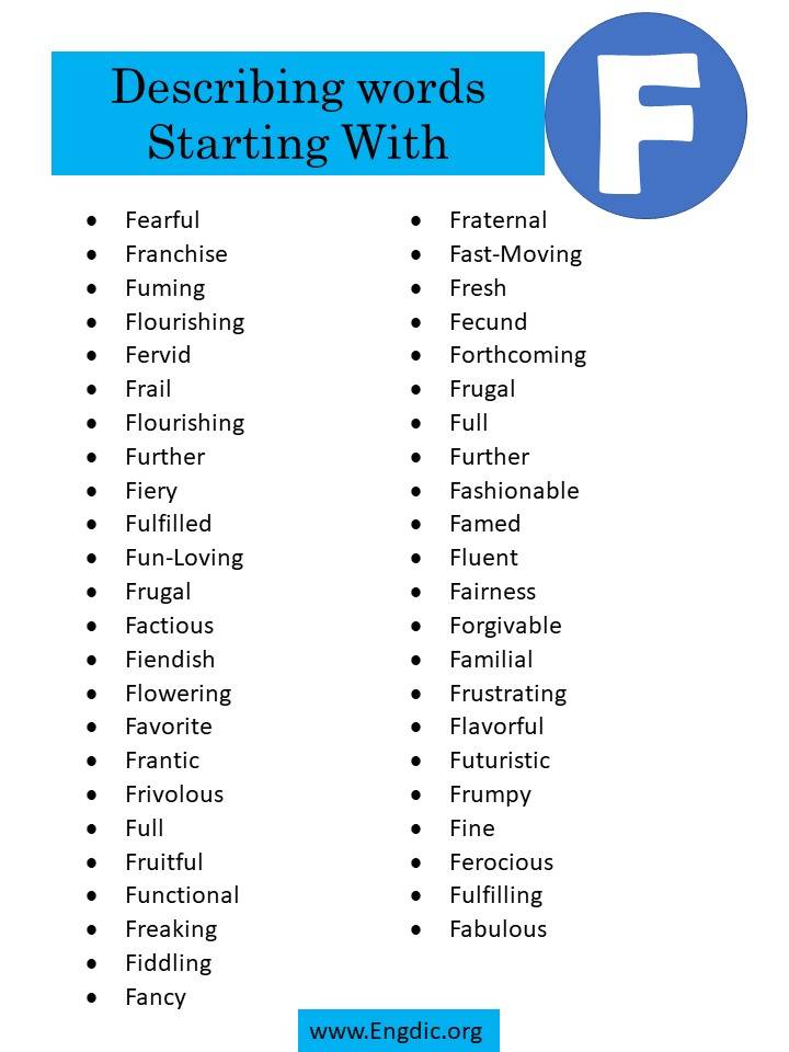 describing words starting with f