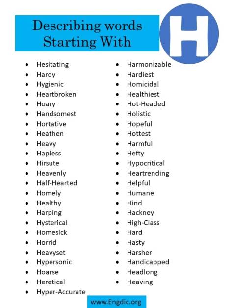 Describing Words That Start With H - EngDic