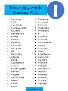 Describing Words That Start With I - EngDic