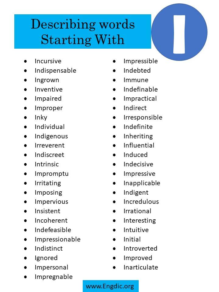 describing words starting with i 3