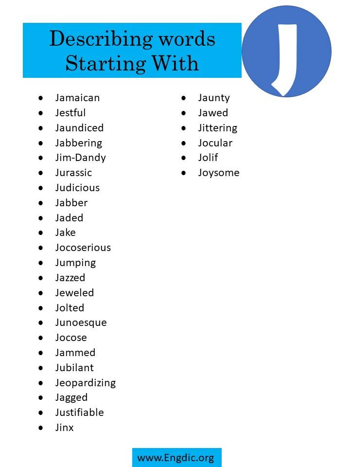 describing words starting with j 2