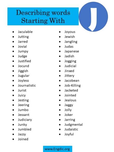 Describing Words That Start With J - EngDic