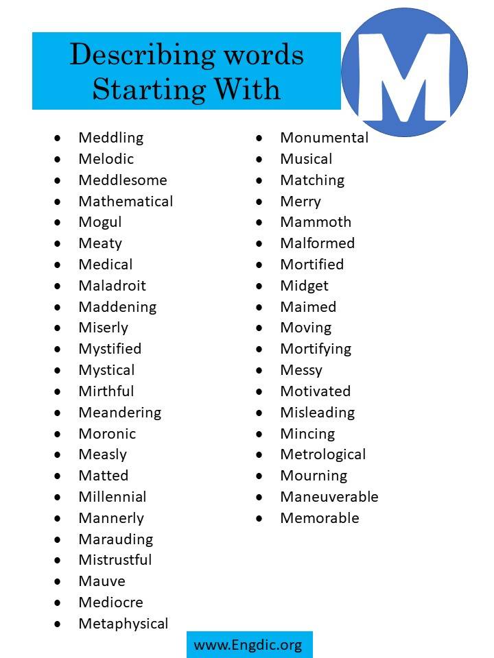 describing words starting with m