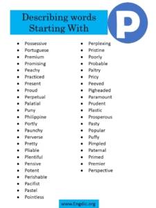 Describing Words That Start With P - EngDic