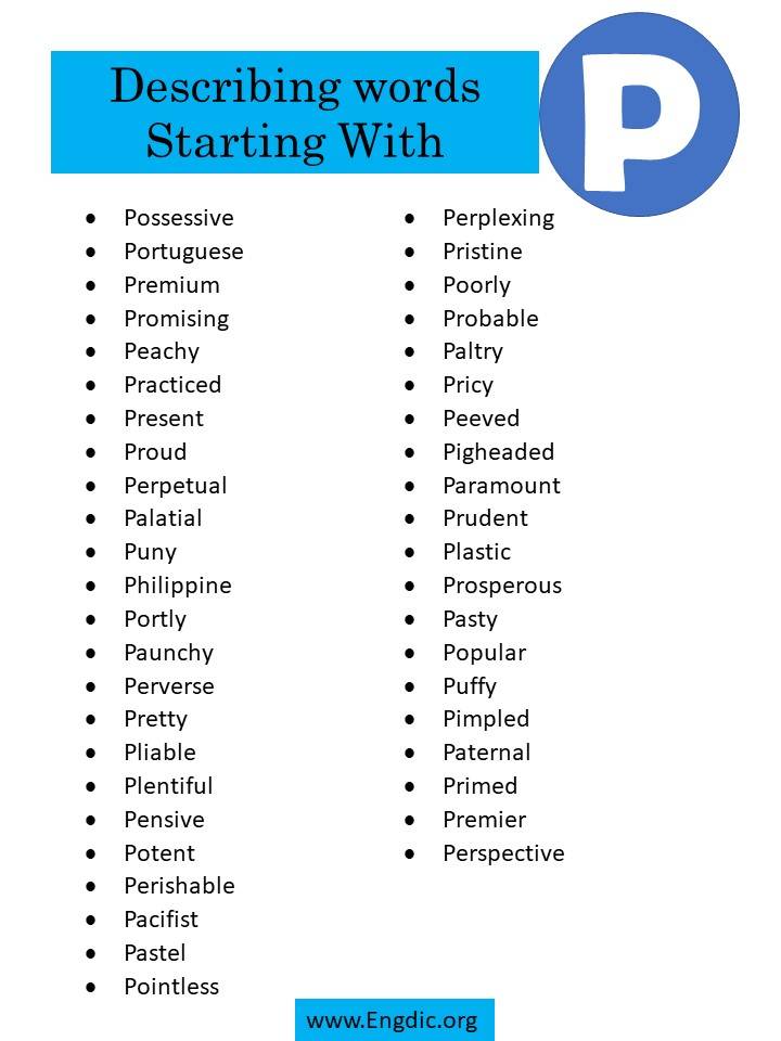 describing words starting with p 2