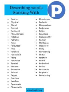 Describing Words That Start With P - EngDic