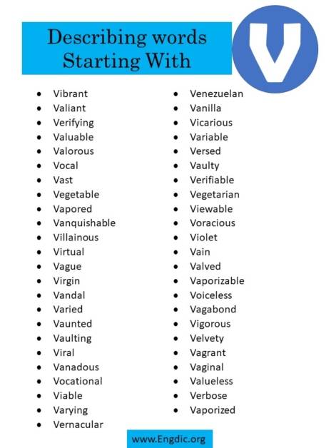 Describing Words That Start With V - EngDic