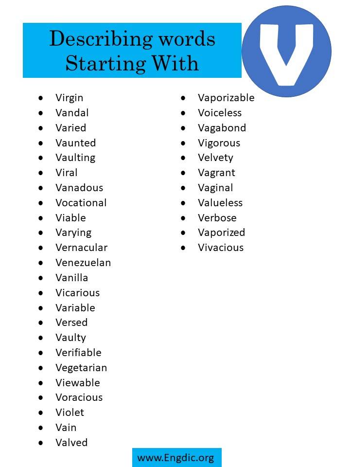 describing words starting with v