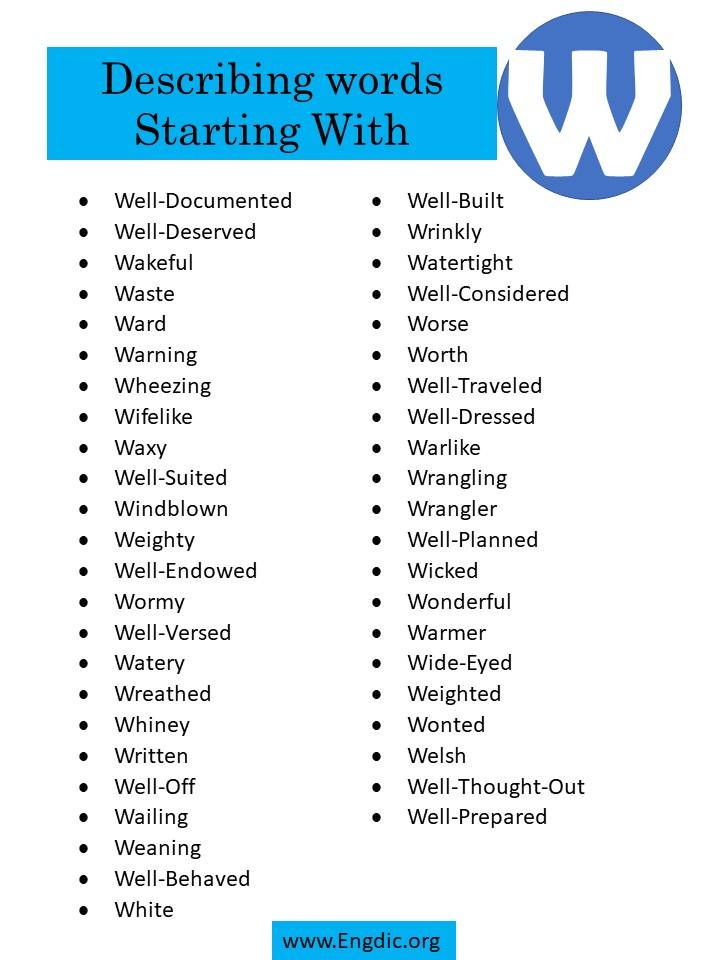 describing words starting with w