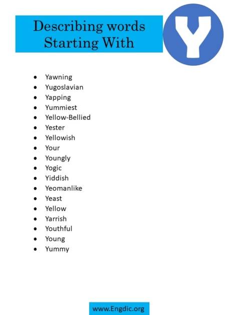 Describing Words That Start With Y  EngDic