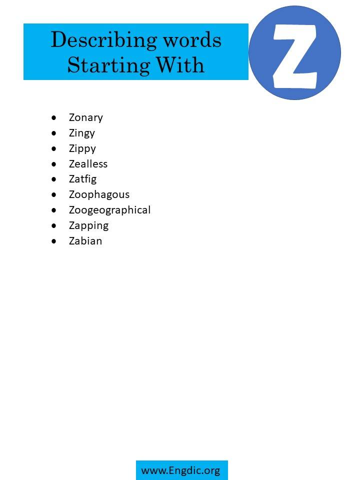 Describing Words That Start With Z EngDic