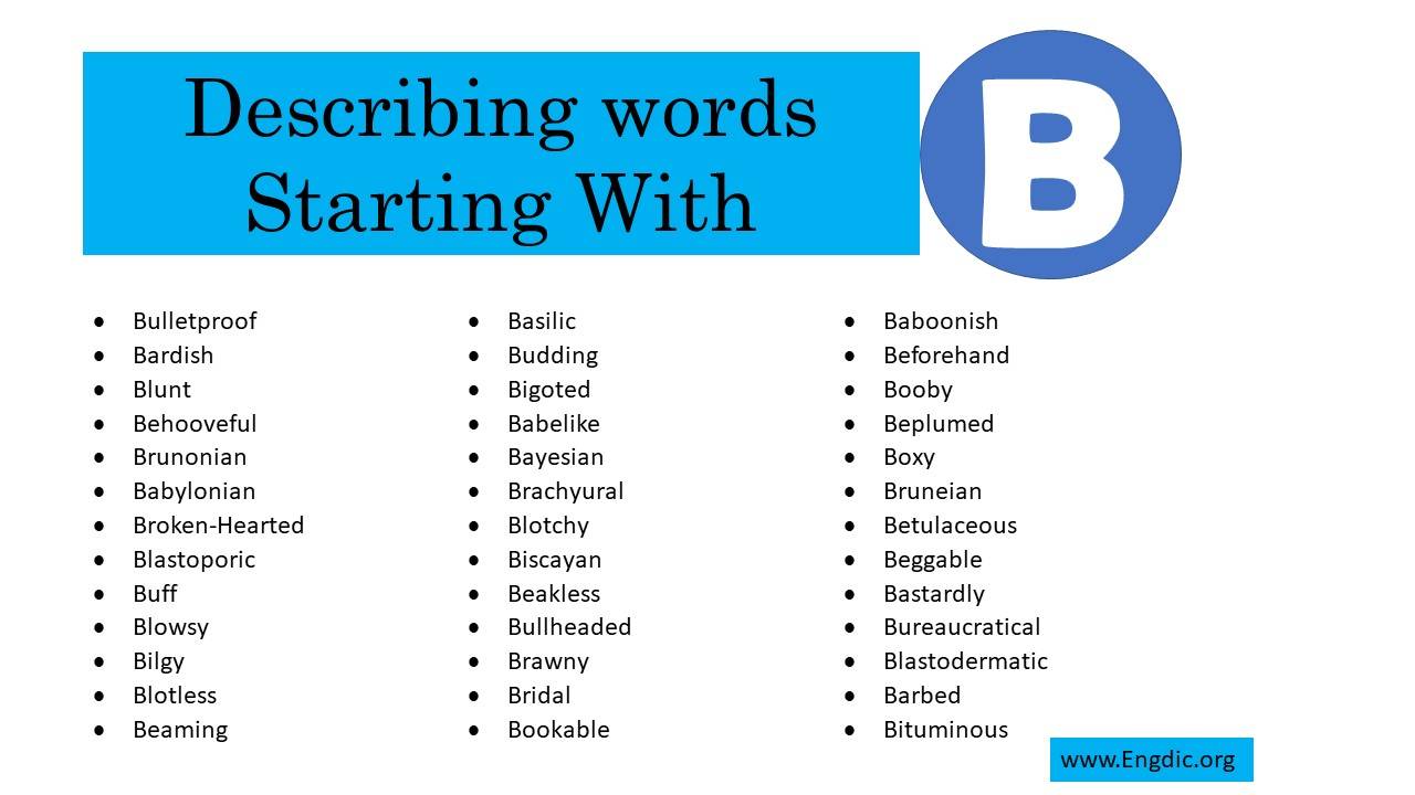 Describing Words That Start With B - EngDic