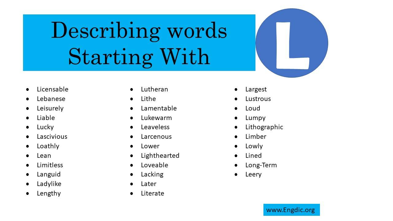 Describing Words That Start With L EngDic