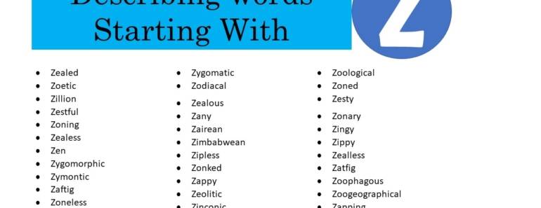 Describing Words That Start With Z