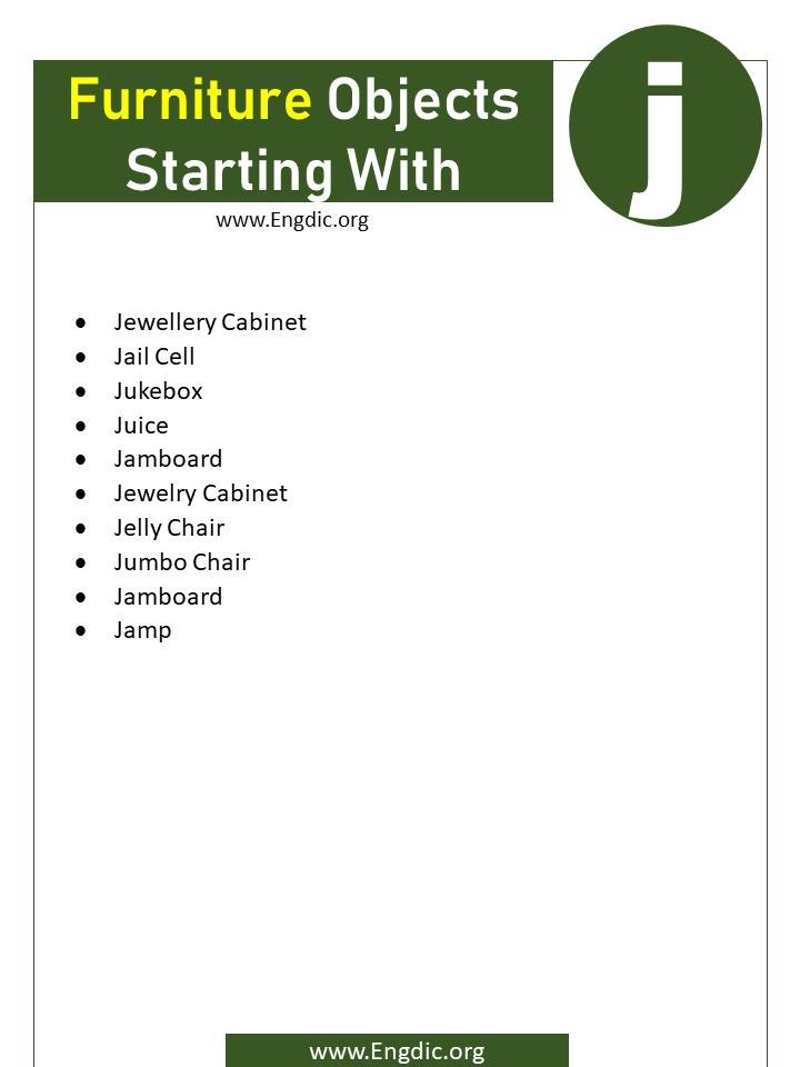 furniture objects starting with j