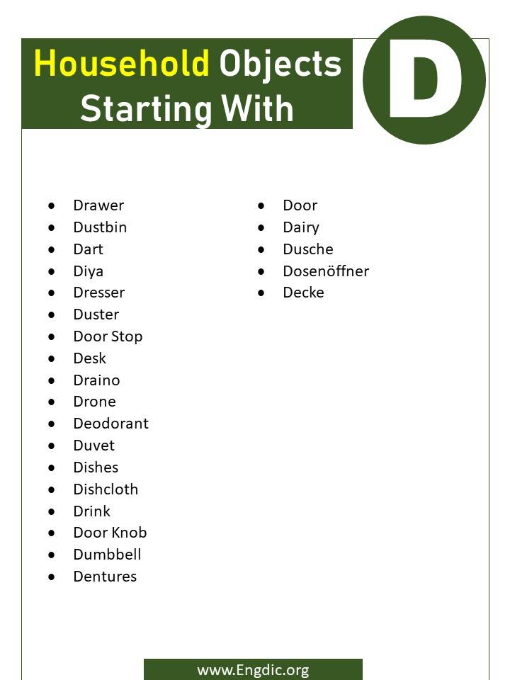 household objects starting with d