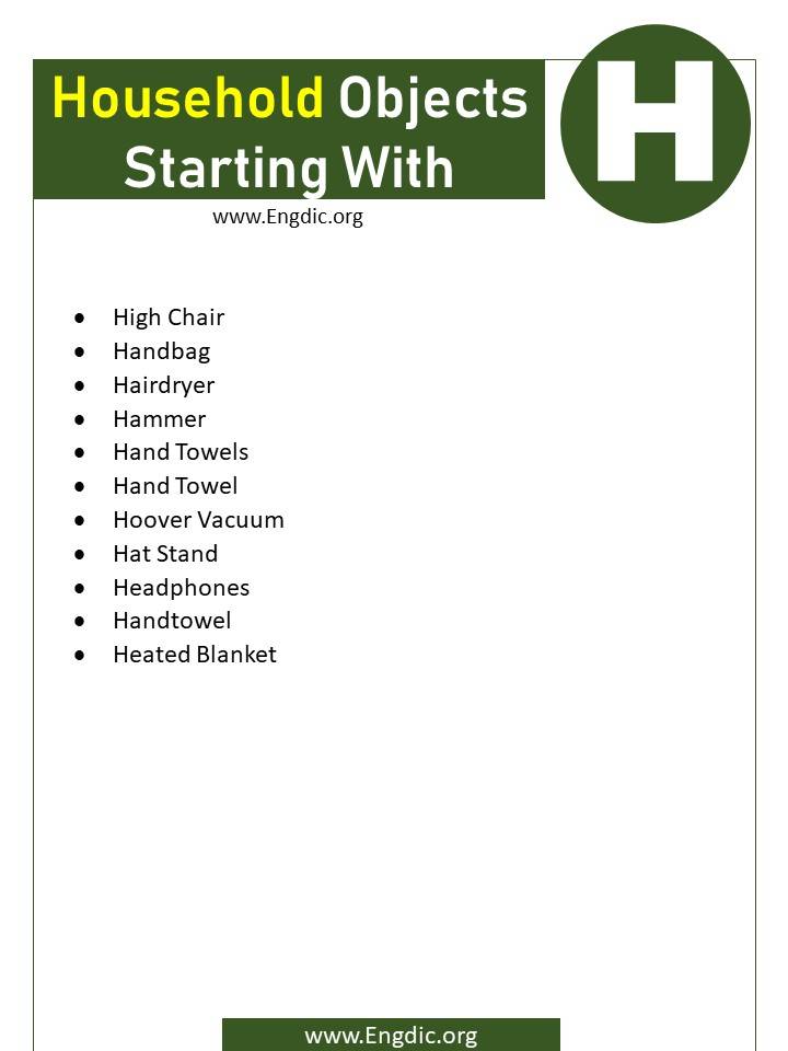 household objects starting with h