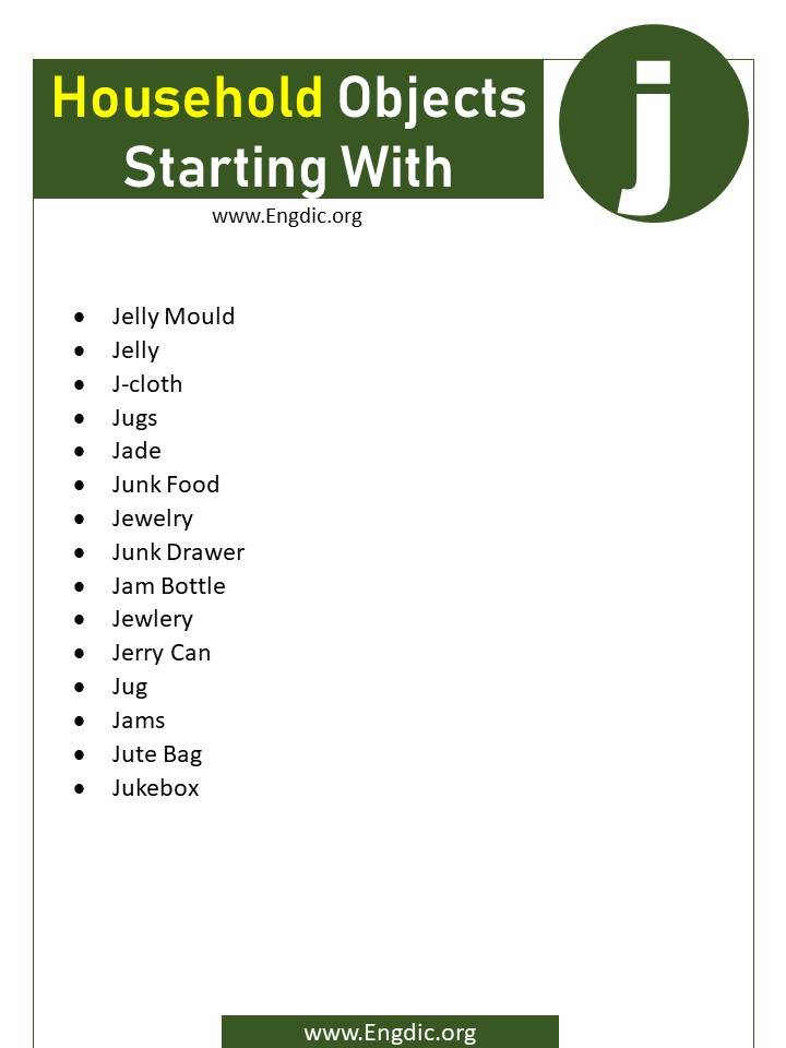 household objects starting with j
