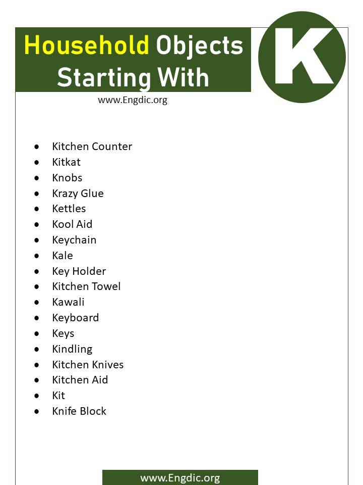 household objects starting with k