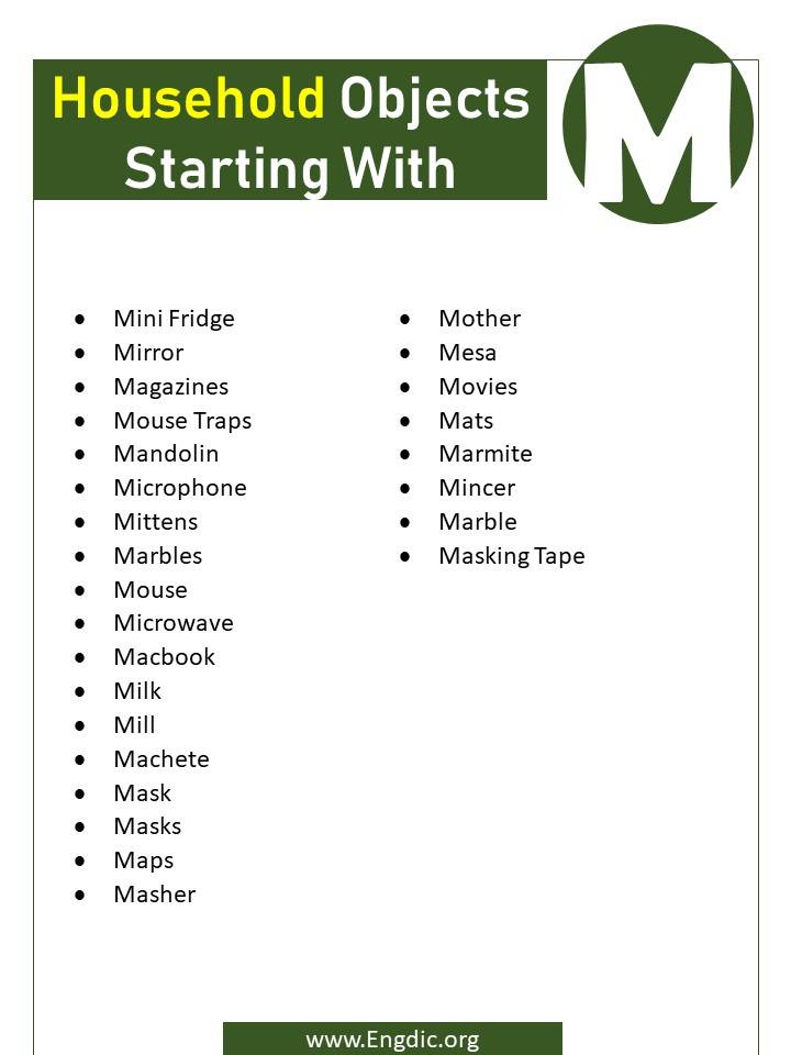 household objects starting with m
