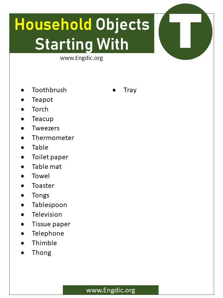 household objects starting with t