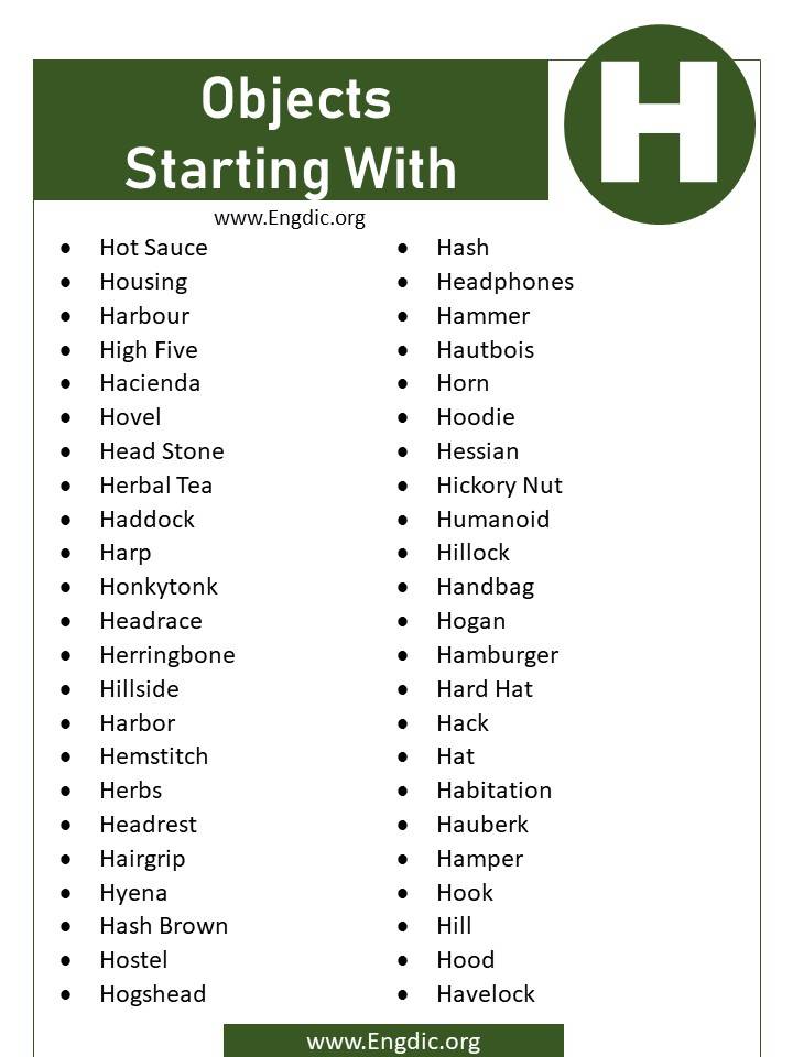 List Of Objects That Start With H - EngDic