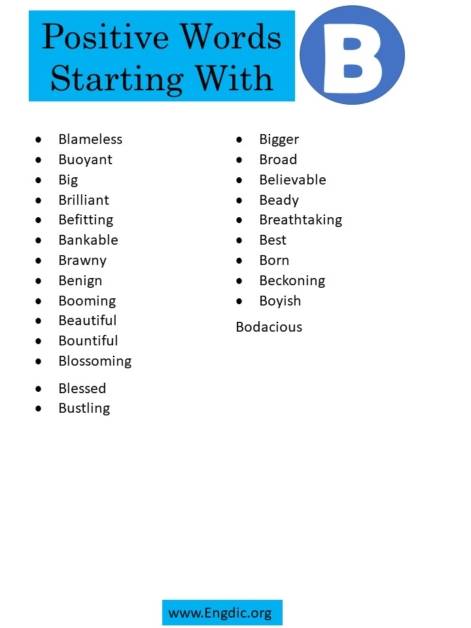 Positive Words Starting With B - EngDic