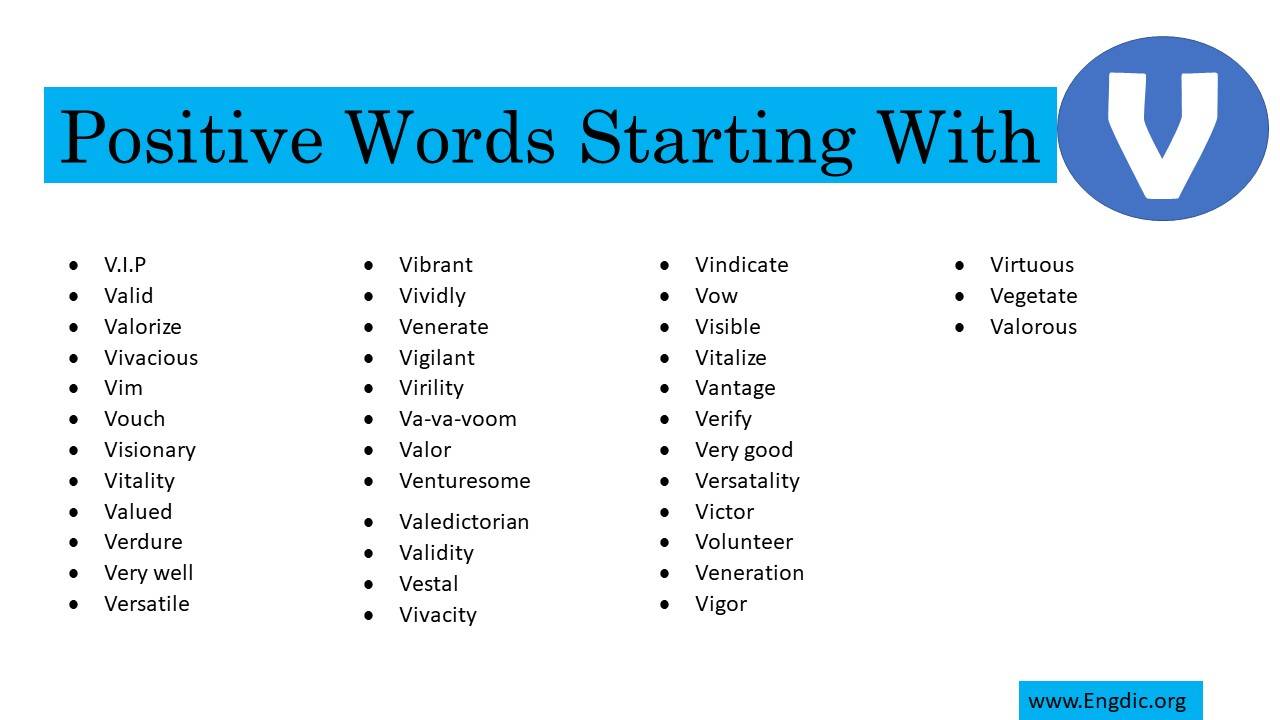 Positive Words Starting With V EngDic