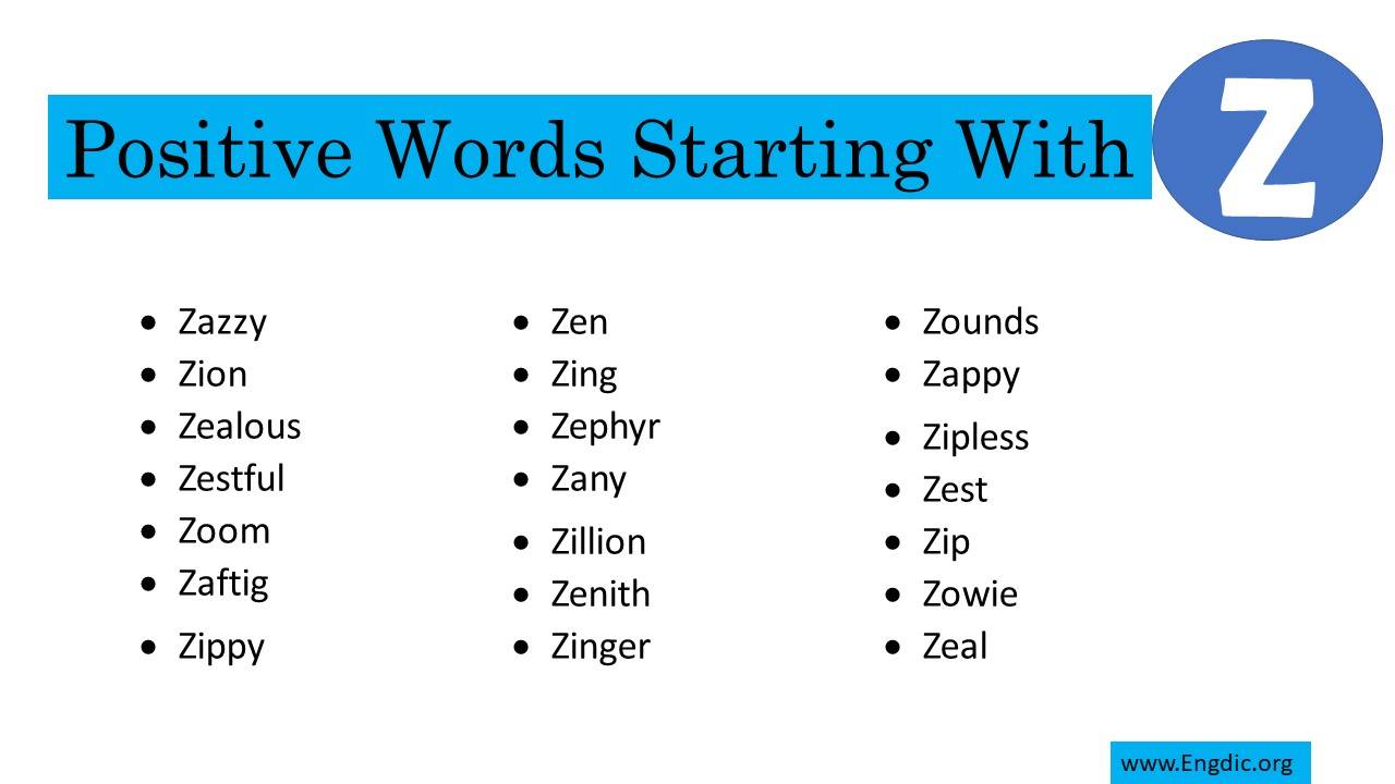 Positive Words Starting With Z EngDic