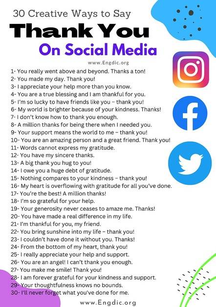 120+ Creative Ways To Say Thank You On Social Media – EngDic