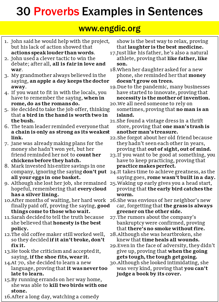 30 Proverbs Examples In Sentences EngDic