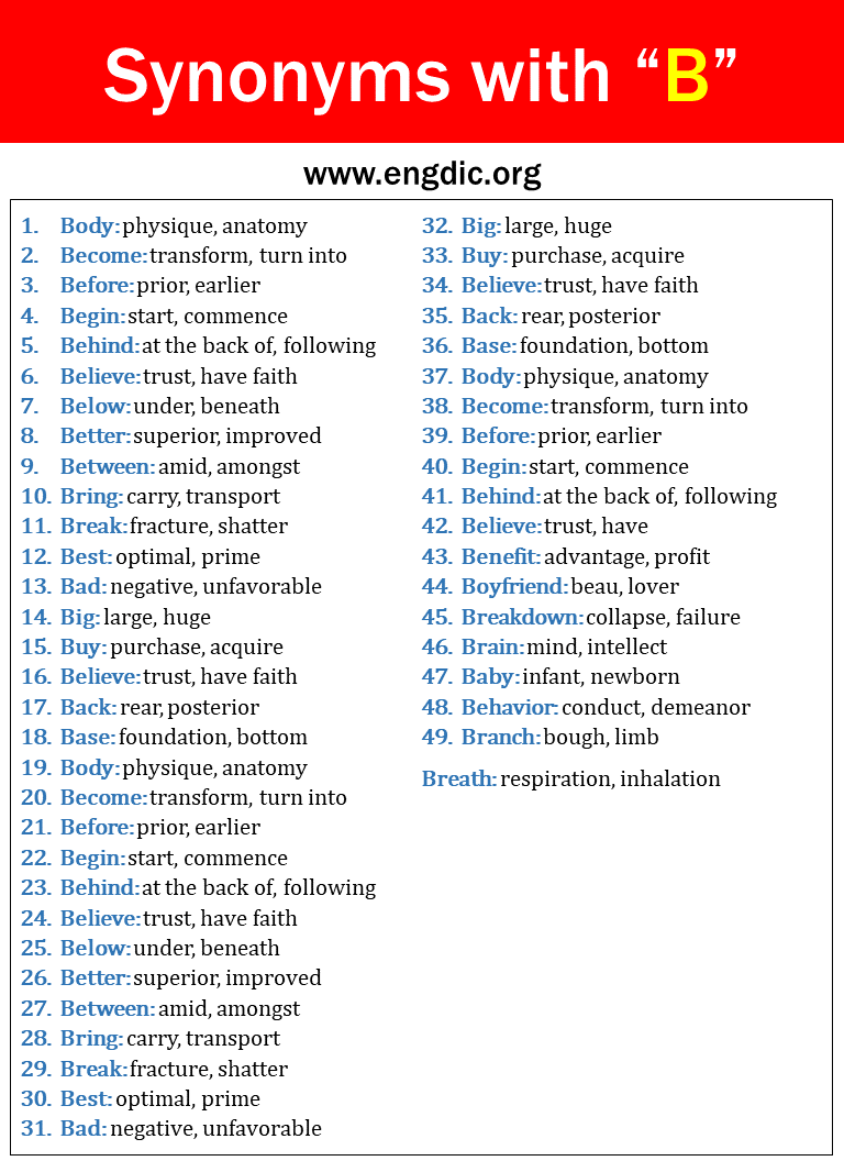 Synonyms Words with B - English Study Page