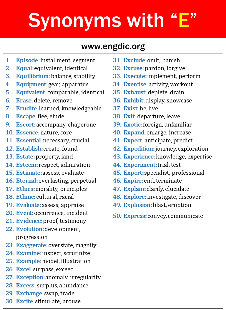 synonyms with e 1