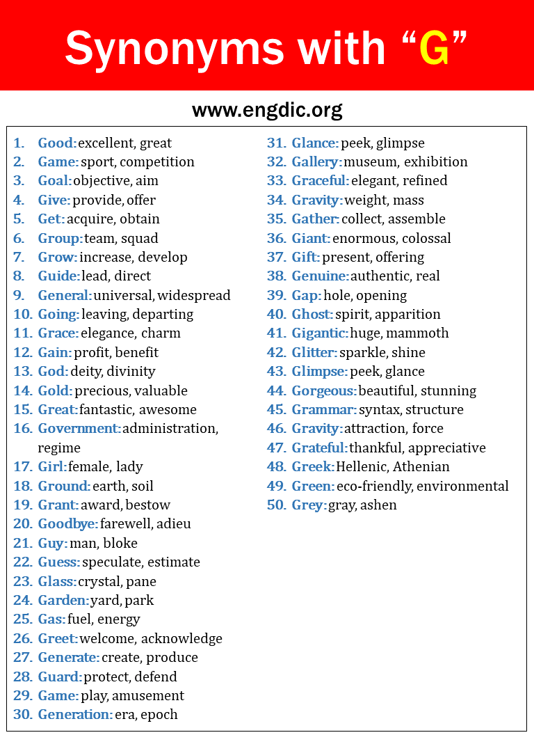 synonyms with g