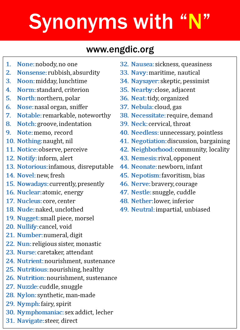 synonyms with n 1