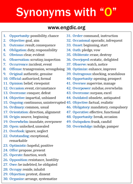 100 Synonyms That Start with O, Synonyms with O - EngDic