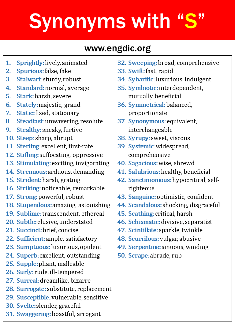synonyms with s 1