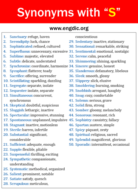 100 Synonyms That Start with S, Synonyms with S - EngDic