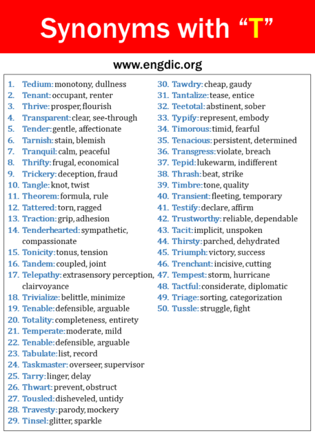 Great Synonyms That Start With T