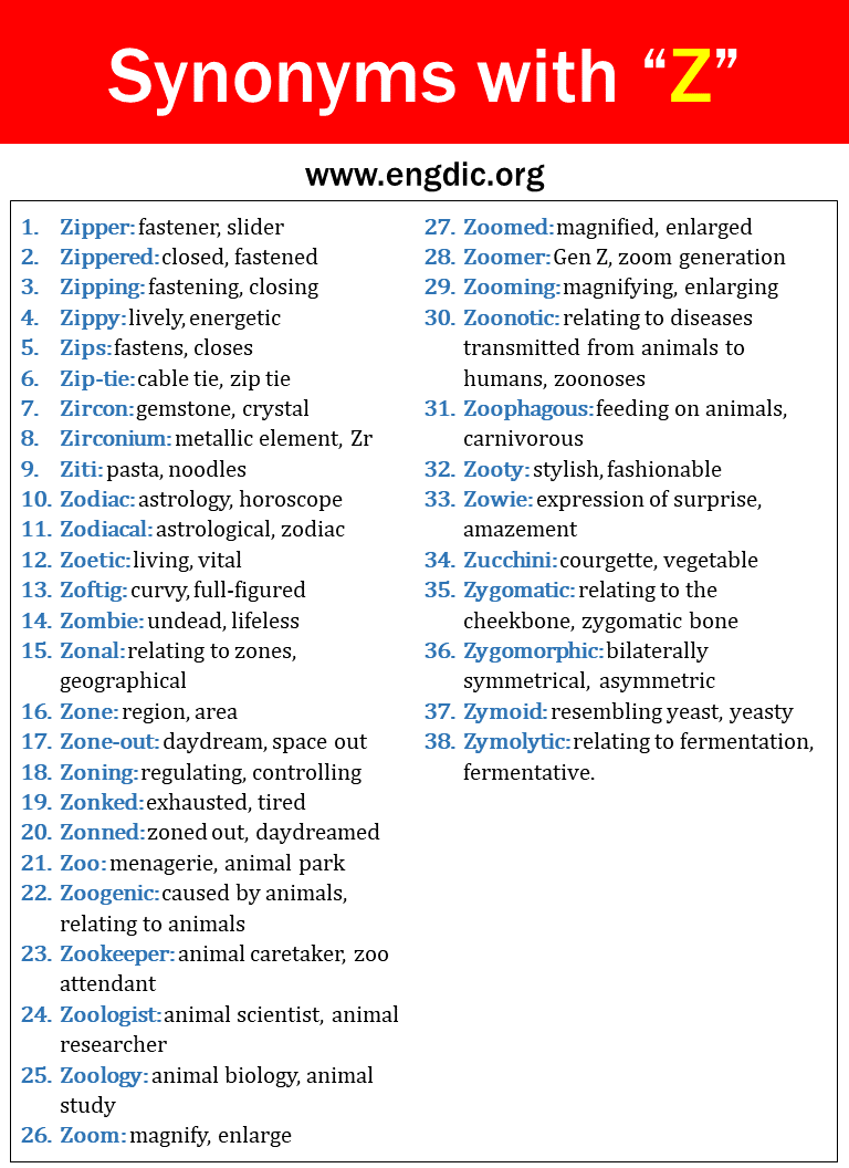 synonyms with z 1