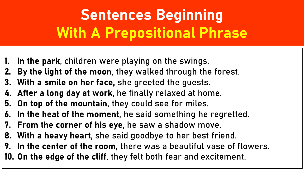 Sentences Beginning With A Prepositional Phrase