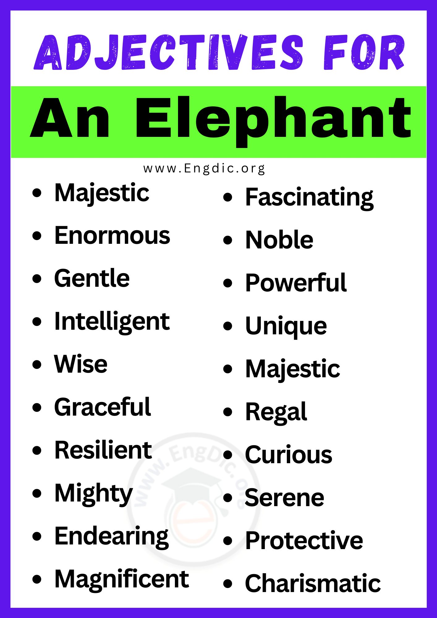 Adjectives for An elephant