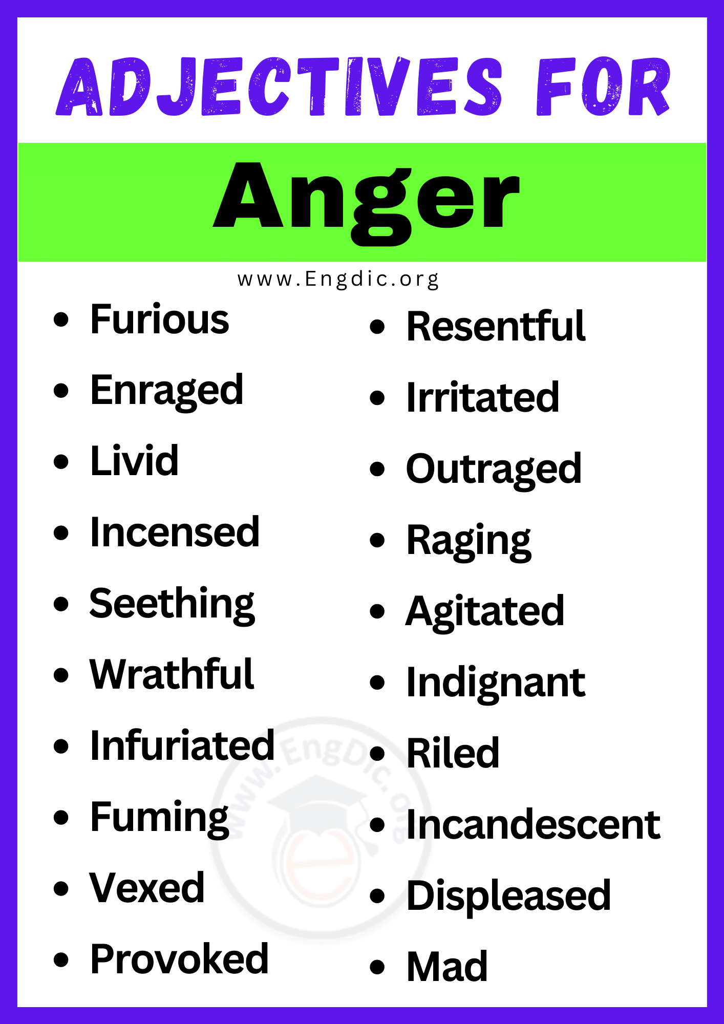 Adjectives for Anger