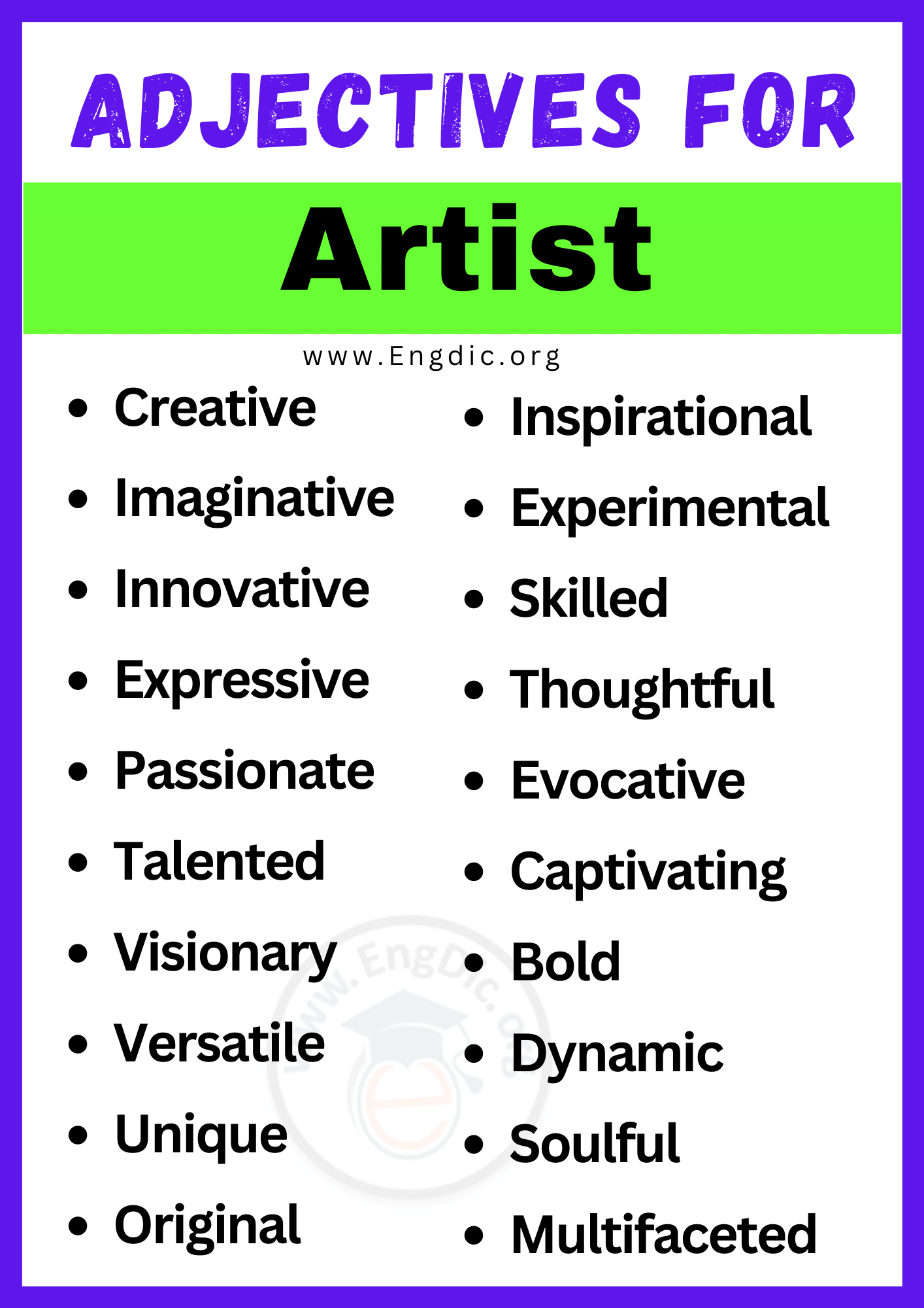 Adjectives for Artist