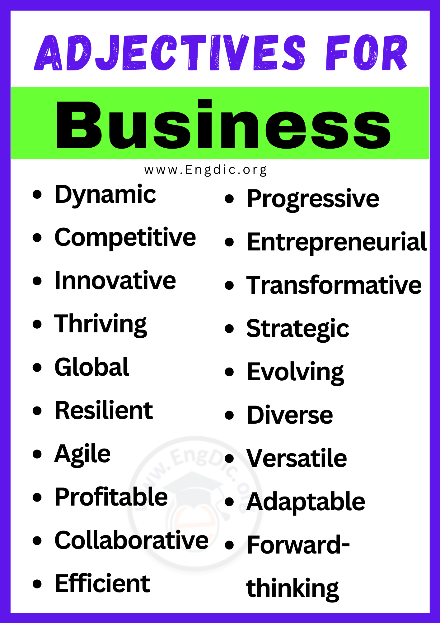 Adjectives for Business Adjectives for Business