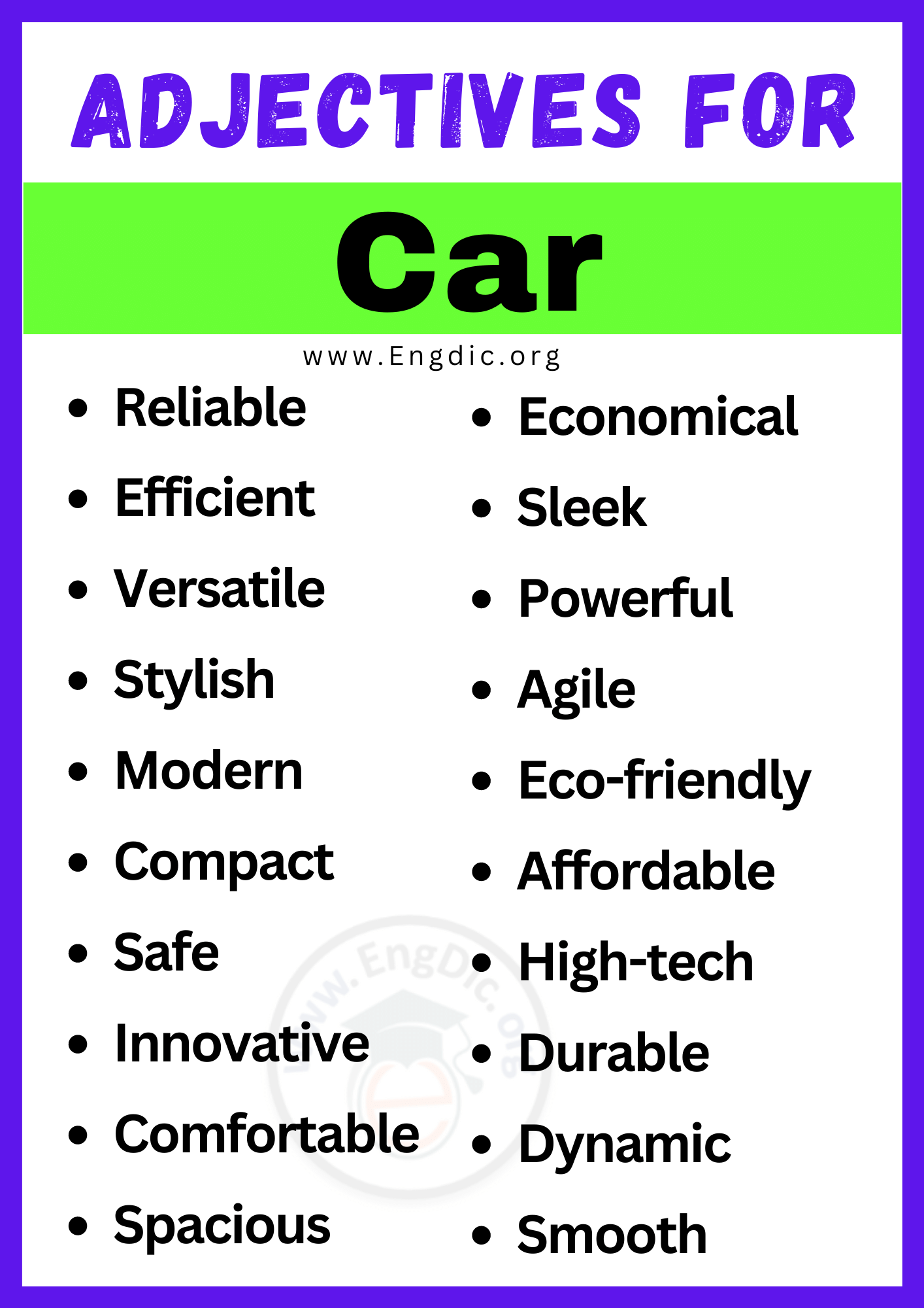 Adjectives for Car