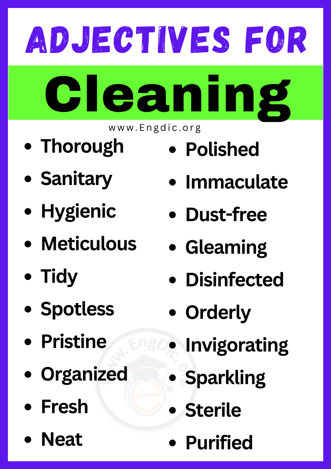 20+ Best Words to Describe Cleaning, Adjectives for Cleaning - EngDic