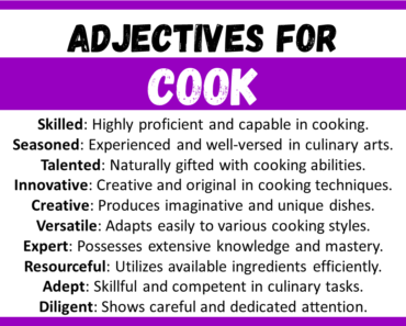 20+ Best Words to Describe Cook, Adjectives for Cook